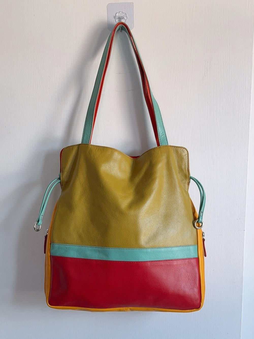 ili New York Multicolor Leather Shoulder Bag Tote + Detachable Pouch - Picture 2 of 11